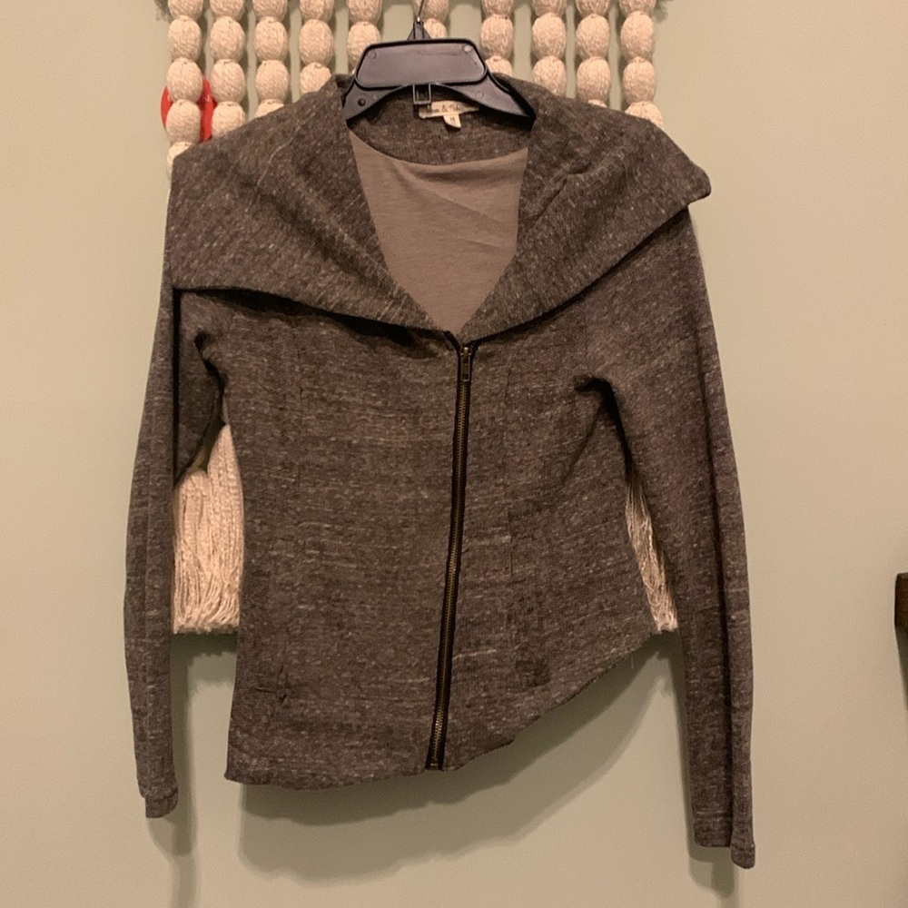 Asymmetrical Hem & Thread Jacket Size XS Zip Blazer Folded Wide Collar